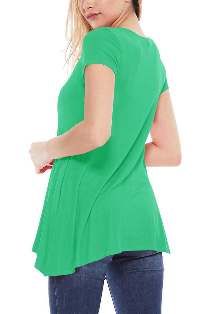 Women's Casual Short Sleeve Relaxed Fit Round Neck Side Pockets Tunic Top FashionJOA