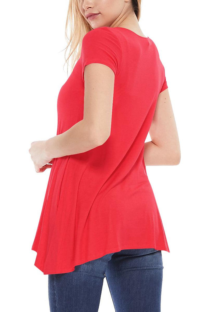 Women's Casual Short Sleeve Relaxed Fit Round Neck Side Pockets Tunic Top FashionJOA