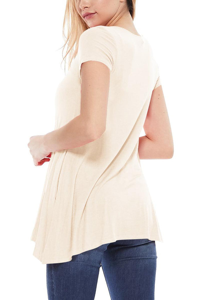 Women's Casual Short Sleeve Relaxed Fit Round Neck Side Pockets Tunic Top FashionJOA