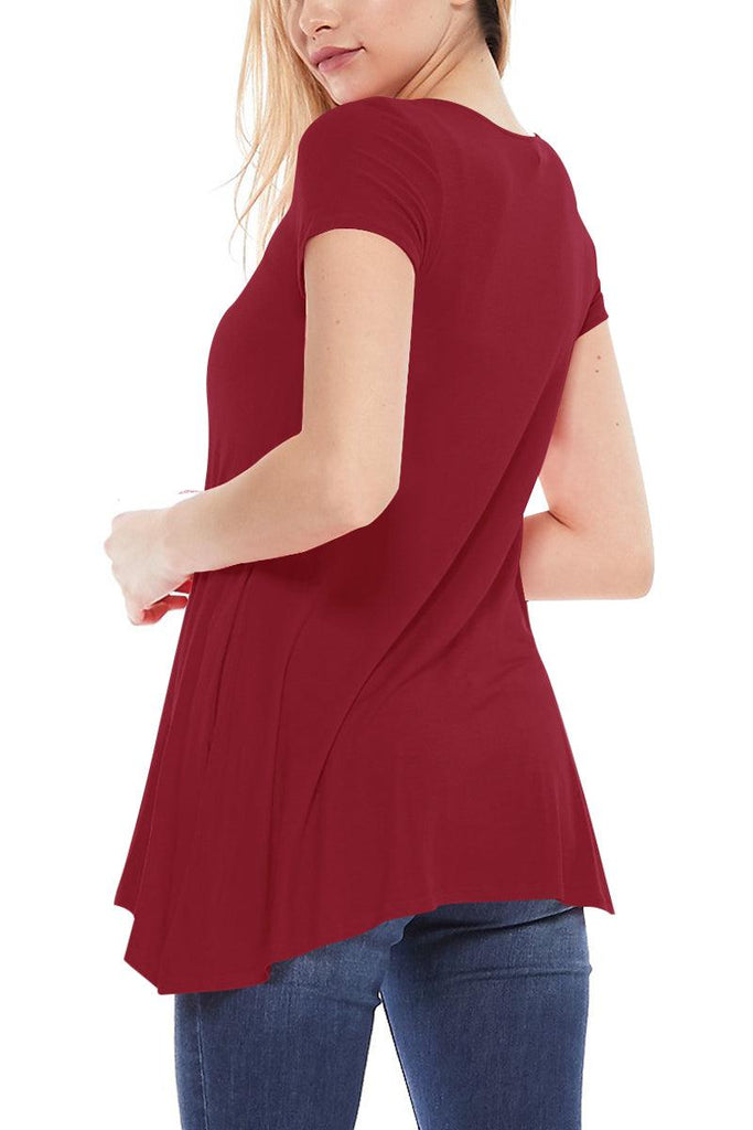 Women's Casual Short Sleeve Relaxed Fit Round Neck Side Pockets Tunic Top FashionJOA