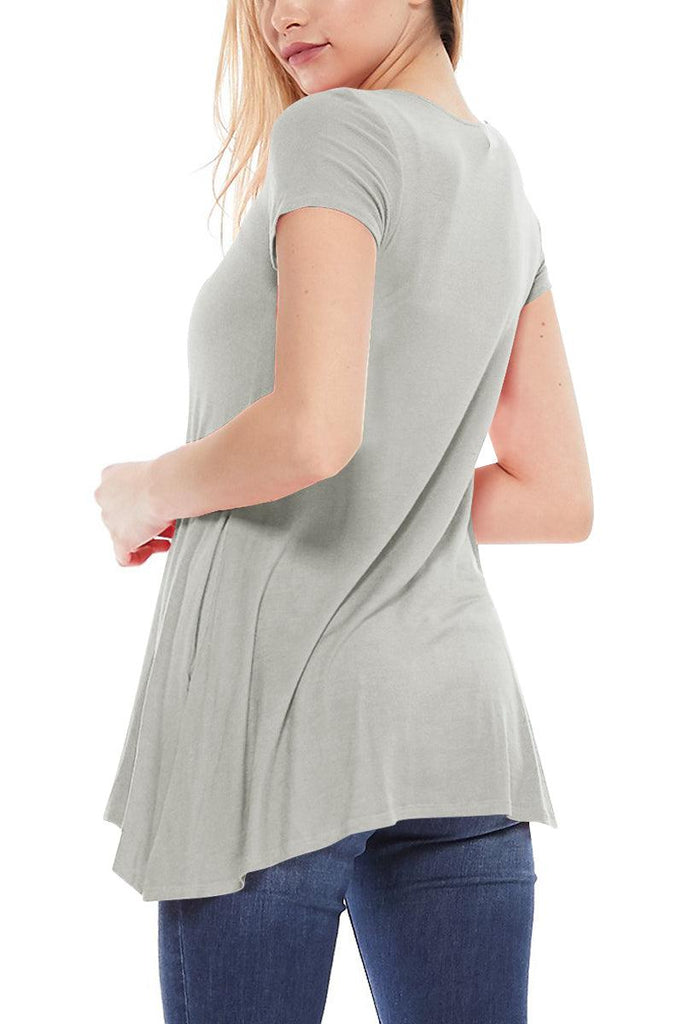 Women's Casual Short Sleeve Relaxed Fit Round Neck Side Pockets Tunic Top FashionJOA