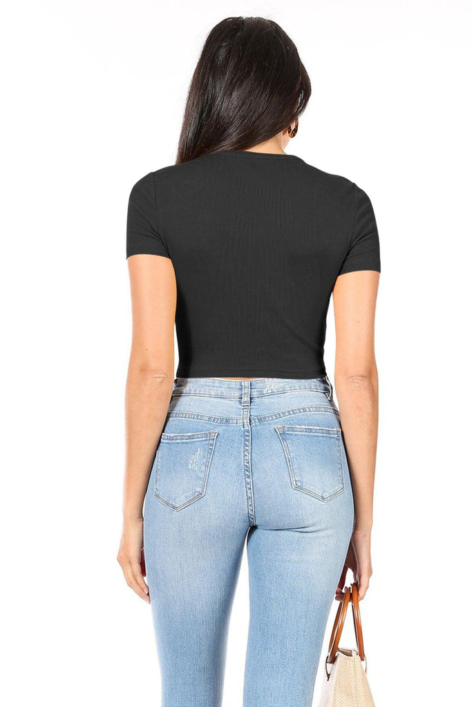 Women's Casual Short Sleeve Solid Stretch Ribbed Crop Top T-Shirt FashionJOA