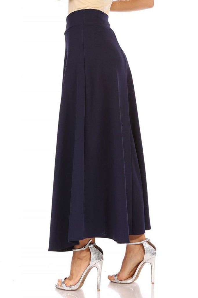 Women's Casual Solid Flare A-line Long Skirt with Elastic Waistband Pack of 2 FashionJOA