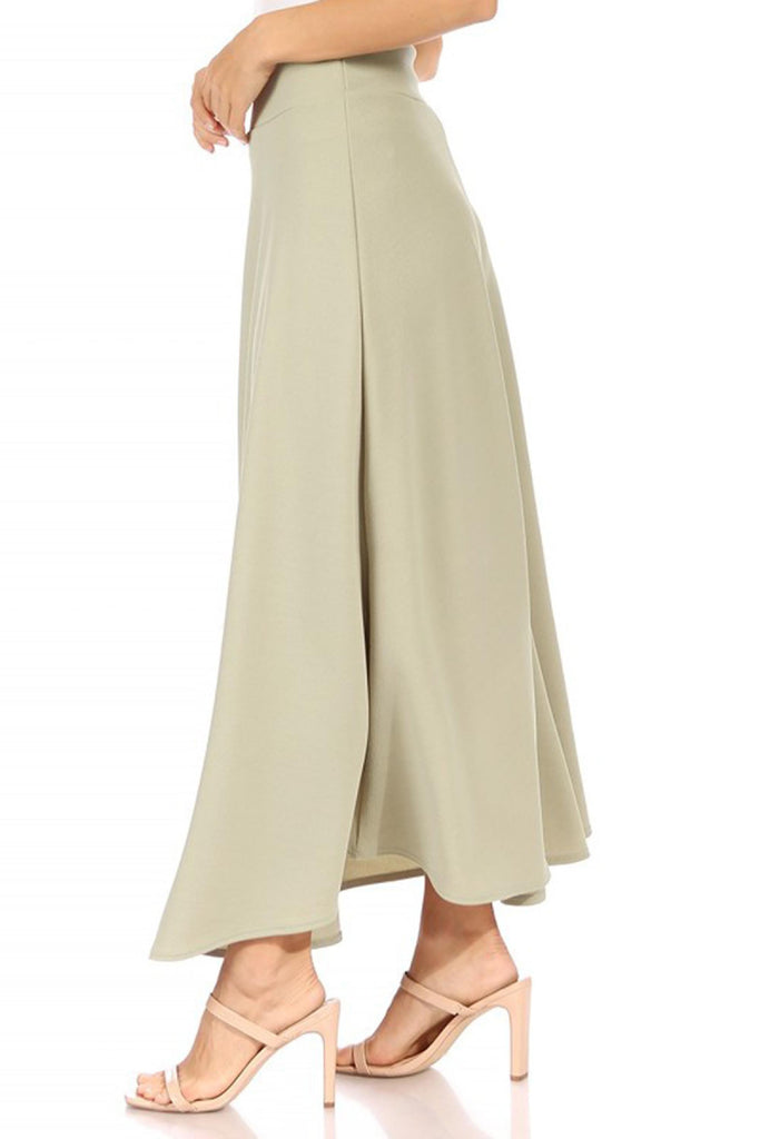 Women's Casual Solid Flare A-line Long Skirt with Elastic Waistband Pack of 2 FashionJOA