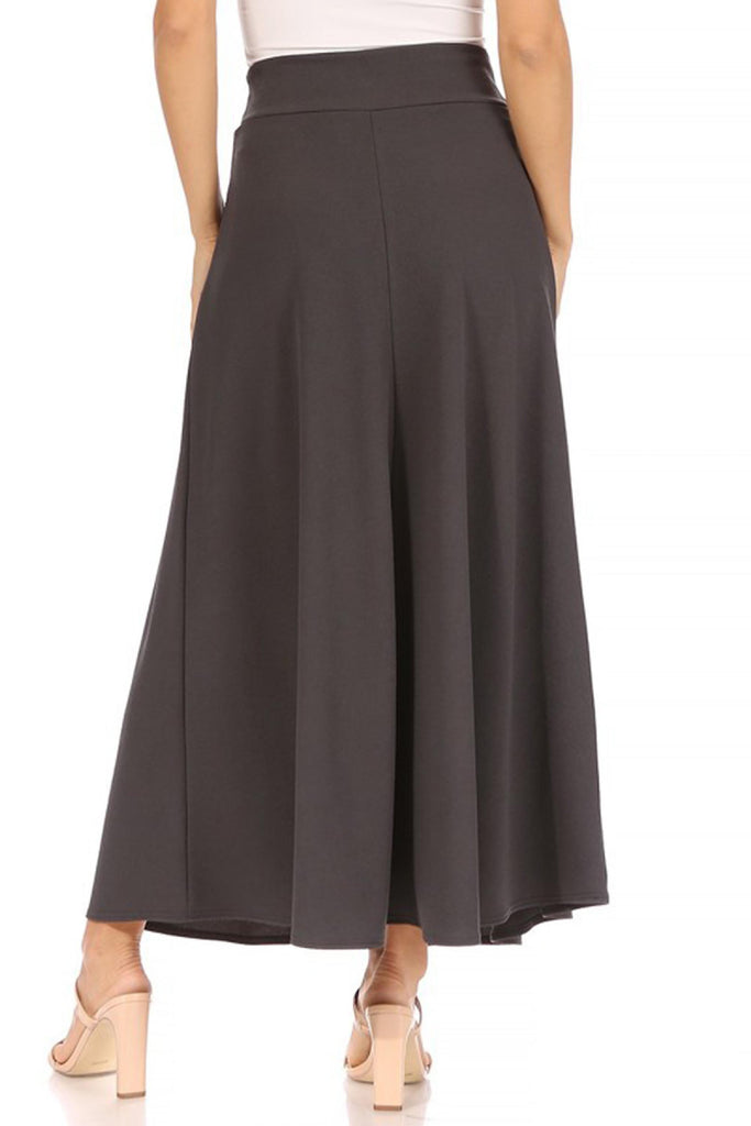 Women's Casual Solid Flare A-line Long Skirt with Elastic Waistband Pack of 2 FashionJOA