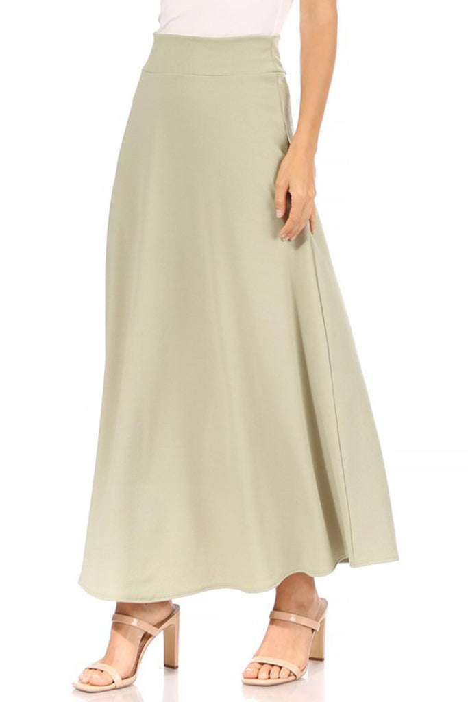 Women's Casual Solid Flare A-line Long Skirt with Elastic Waistband Pack of 2 FashionJOA