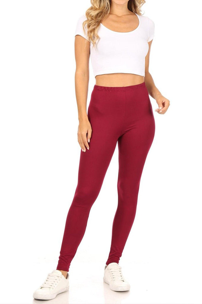 Women's Casual Solid Full Length Leggings Elastic Waistband FashionJOA