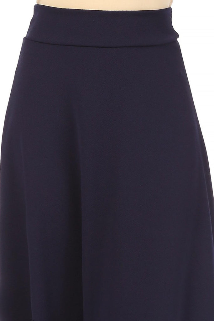 Women's Casual Solid High Waisted Flare A-line Midi Skirt with Elastic Waistband FashionJOA