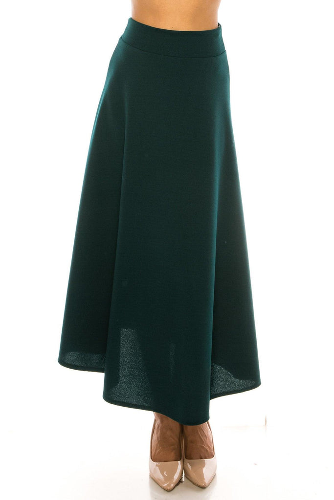 Women's Casual Solid High Waisted Flare A-line Midi Skirt with Elastic Waistband FashionJOA