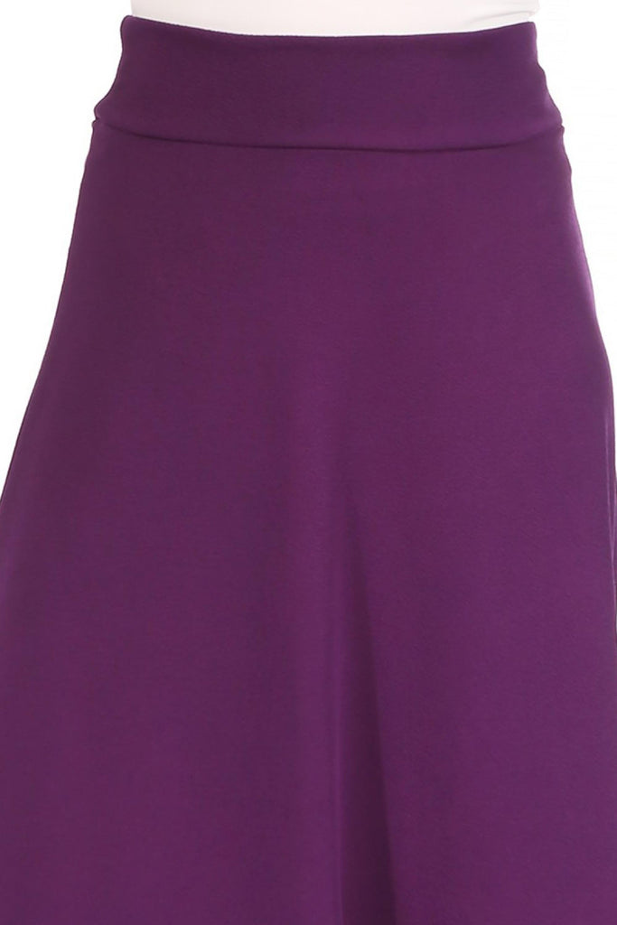 Women's Casual Solid High Waisted Flare A-line Midi Skirt with Elastic Waistband FashionJOA