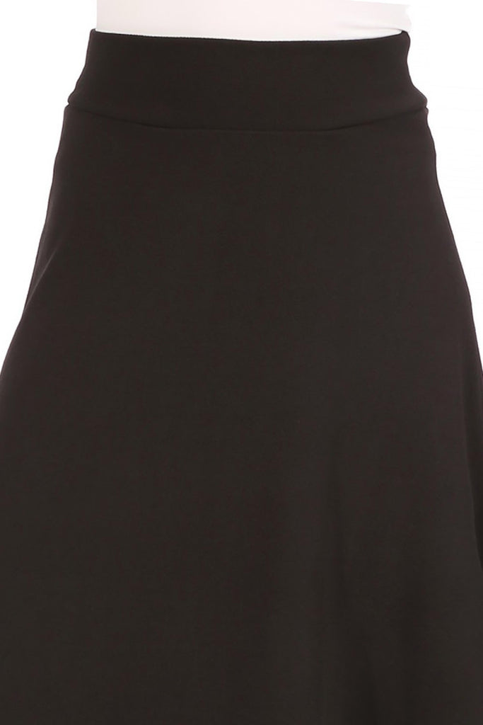 Women's Casual Solid High Waisted Flare A-line Midi Skirt with Elastic Waistband FashionJOA