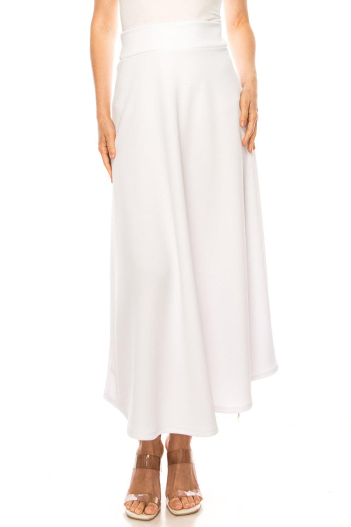 Women's Casual Solid High Waisted Flare A-line Midi Skirt with Elastic Waistband FashionJOA