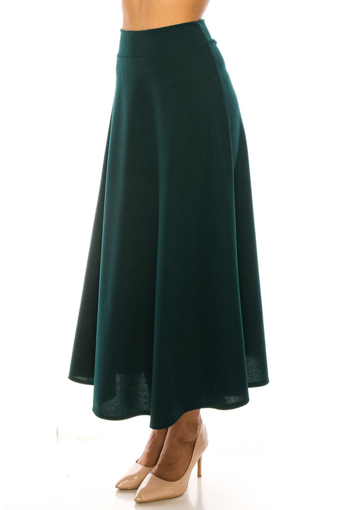 Women's Casual Solid High Waisted Flare A-line Midi Skirt with Elastic Waistband FashionJOA