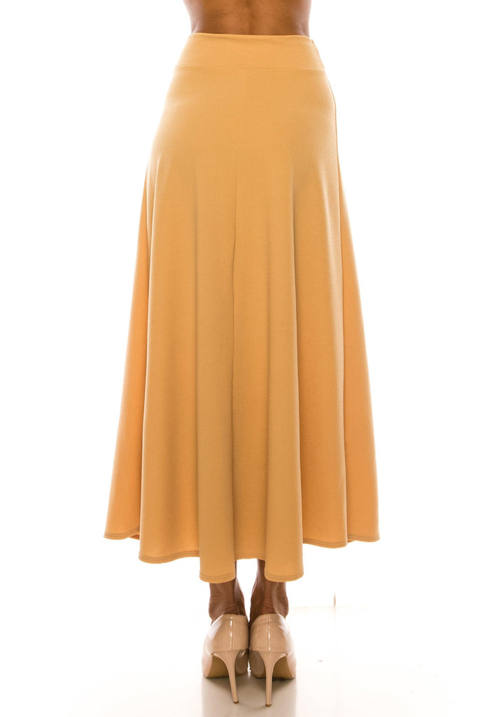 Women's Casual Solid High Waisted Flare A-line Midi Skirt with Elastic Waistband FashionJOA