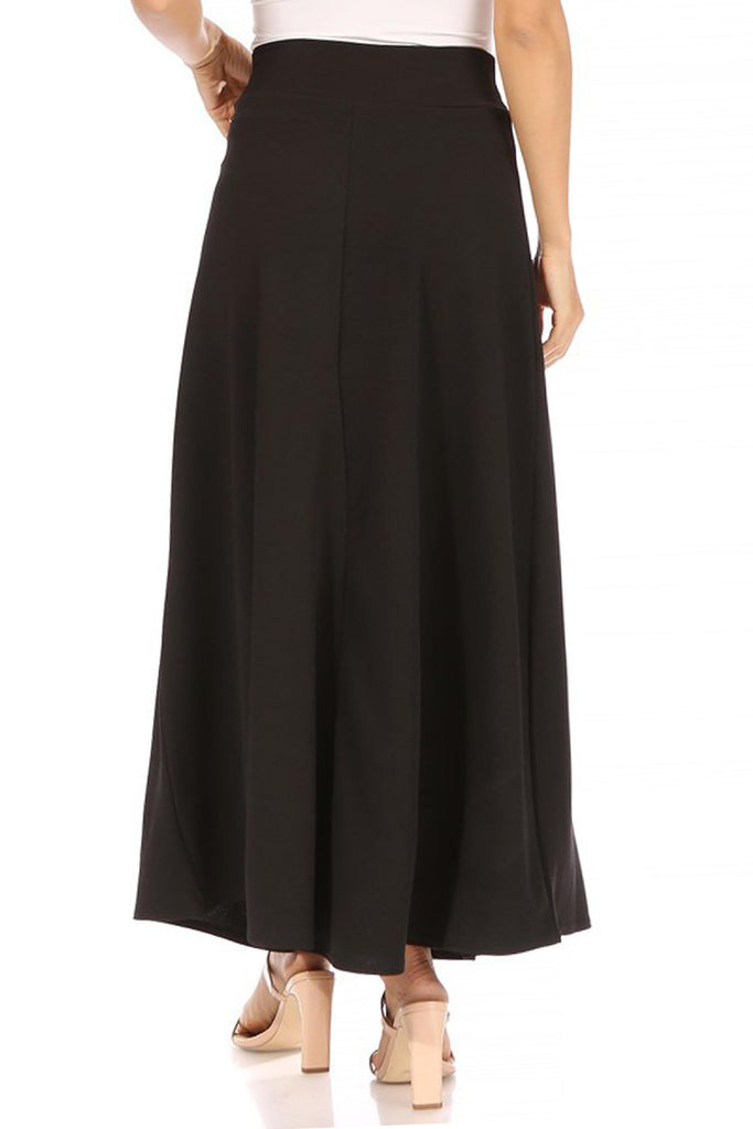 Women's Casual Solid High Waisted Flare A-line Midi Skirt with Elastic Waistband FashionJOA