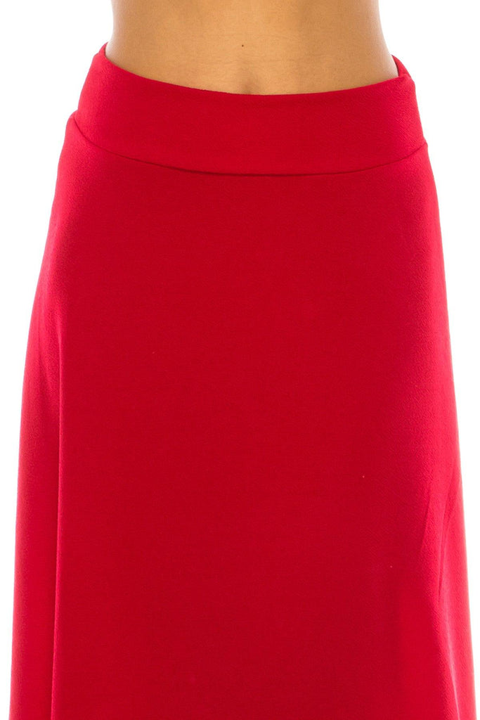 Women's Casual Solid High Waisted Flare A-line Midi Skirt with Elastic Waistband FashionJOA