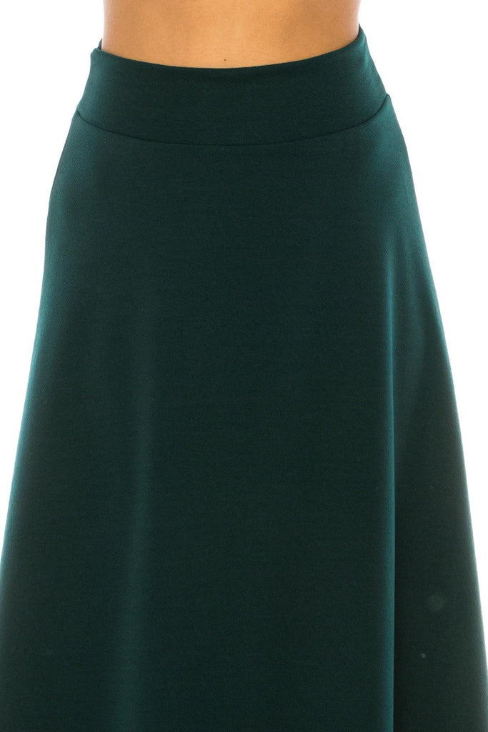 Women's Casual Solid High Waisted Flare A-line Midi Skirt with Elastic Waistband FashionJOA