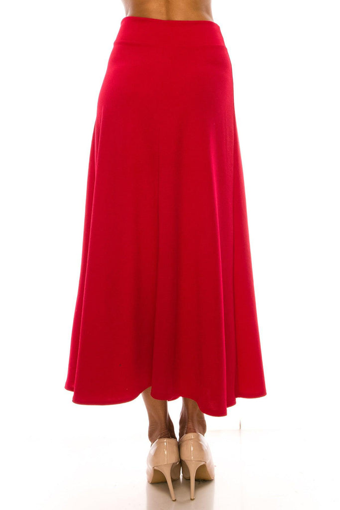 Women's Casual Solid High Waisted Flare A-line Midi Skirt with Elastic Waistband FashionJOA