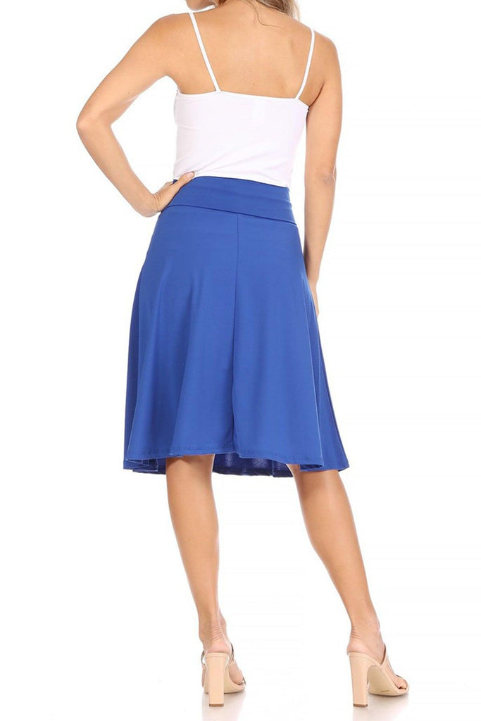 Women's Casual Solid High Waisted Knee Length Flare A-line Skirt with Elastic Waistband FashionJOA