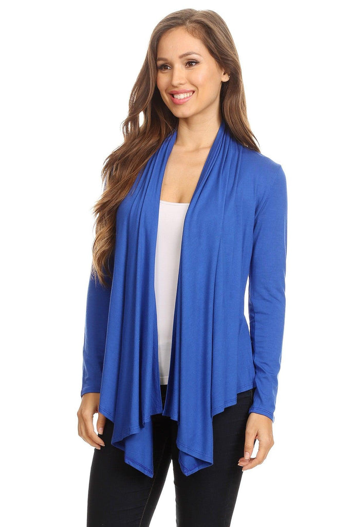 Women's Casual Solid Long Sleeve Drape Open Front Cardigan FashionJOA