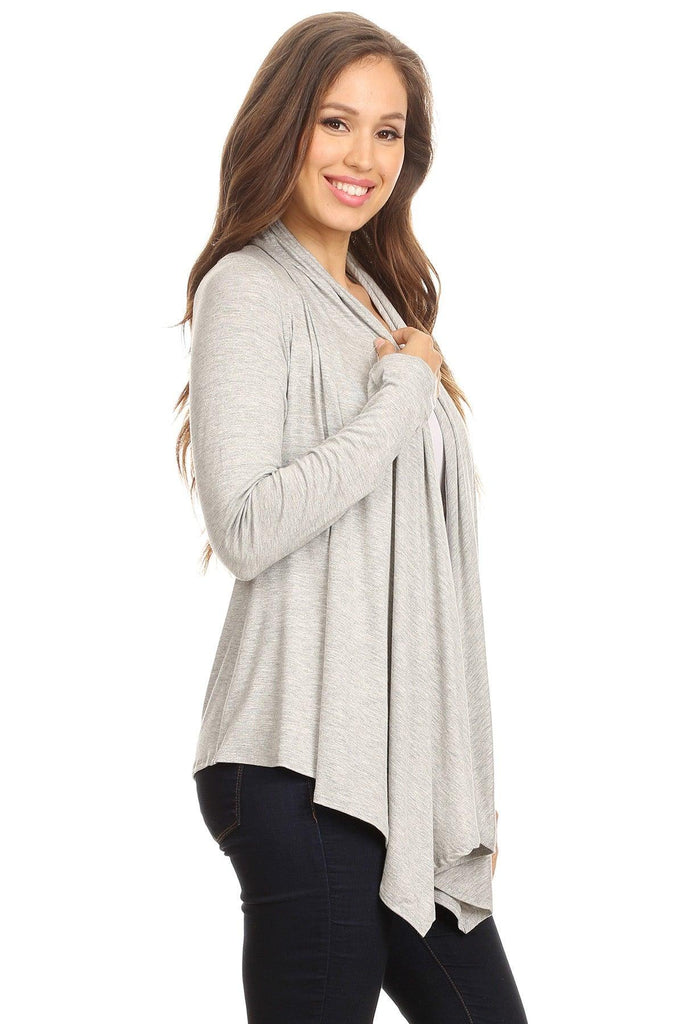 Women's Casual Solid Long Sleeve Drape Open Front Cardigan FashionJOA