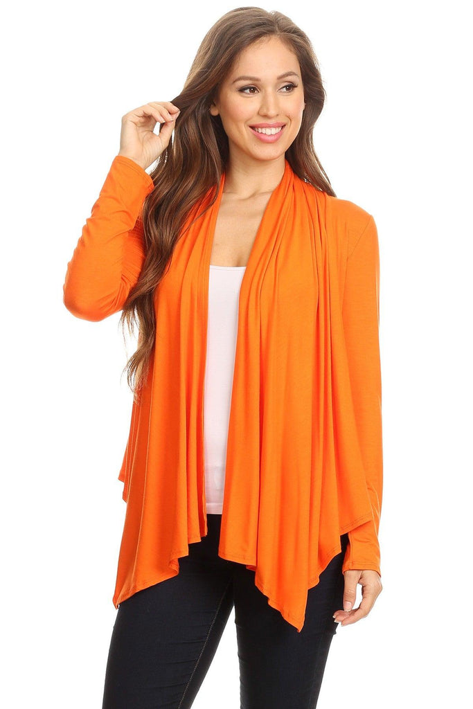 Women's Casual Solid Long Sleeve Drape Open Front Cardigan FashionJOA