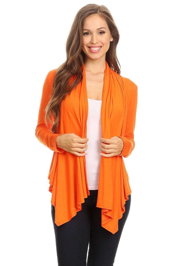 Women's Casual Solid Long Sleeve Drape Open Front Cardigan FashionJOA