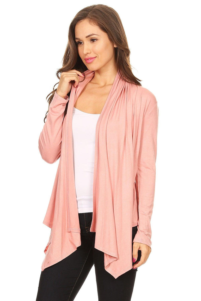 Women's Casual Solid Long Sleeve Drape Open Front Cardigan FashionJOA