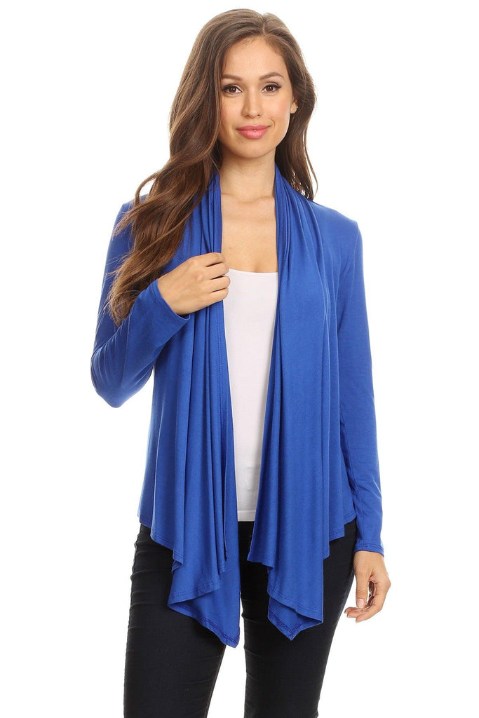 Women's Casual Solid Long Sleeve Drape Open Front Cardigan FashionJOA