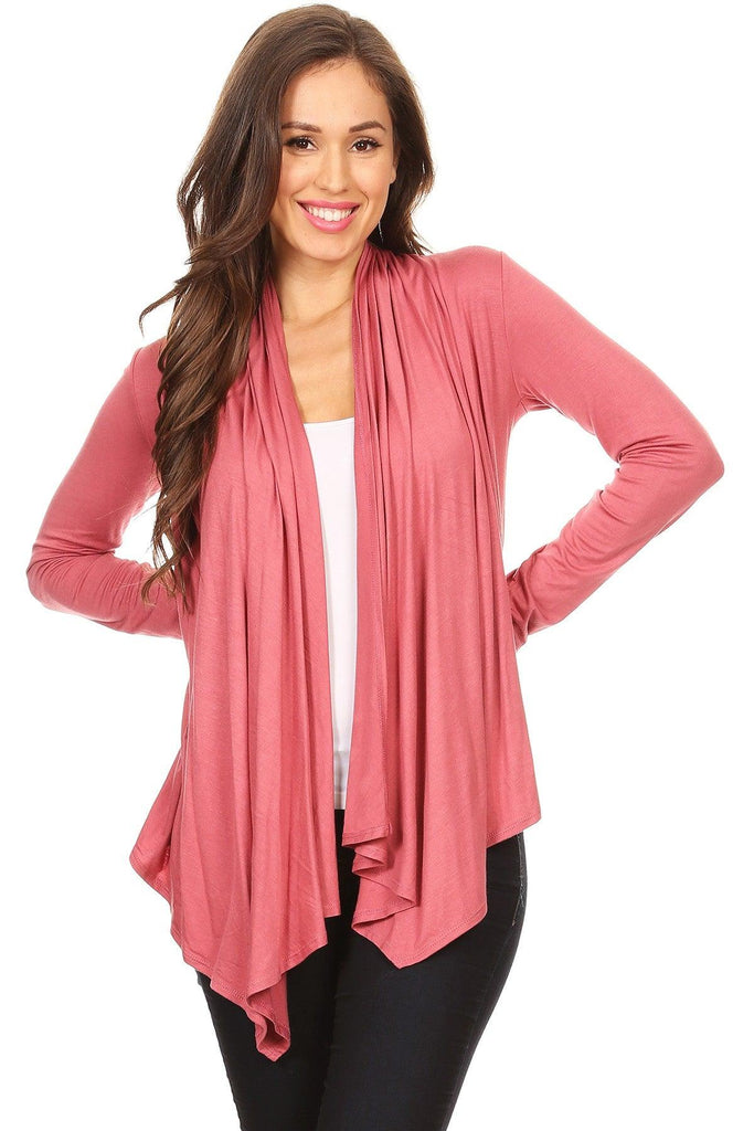 Women's Casual Solid Long Sleeve Drape Open Front Cardigan FashionJOA
