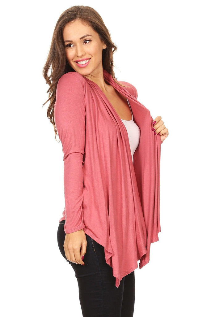 Women's Casual Solid Long Sleeve Drape Open Front Cardigan FashionJOA