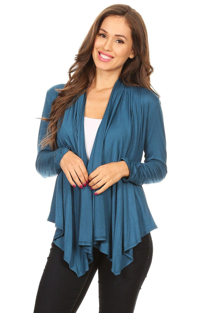 Women's Casual Solid Long Sleeve Drape Open Front Cardigan FashionJOA
