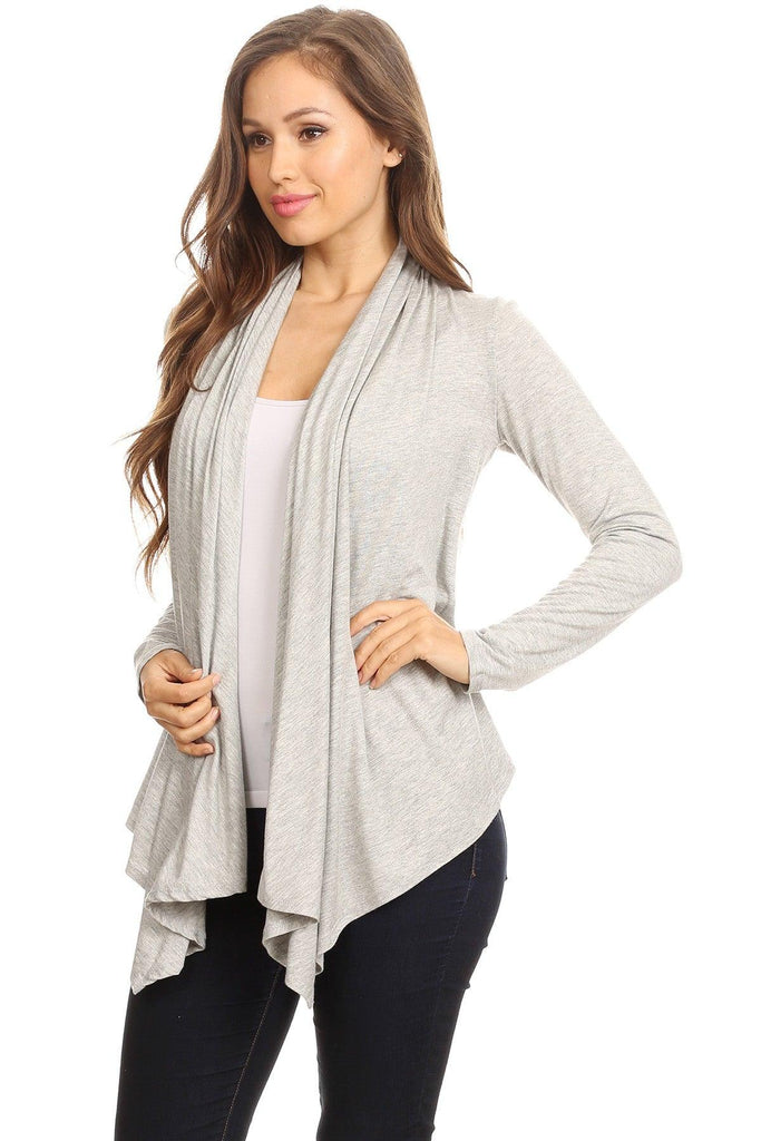 Women's Casual Solid Long Sleeve Drape Open Front Cardigan FashionJOA