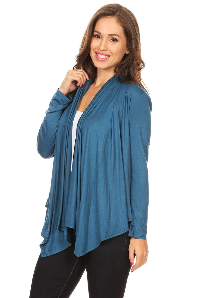 Women's Casual Solid Long Sleeve Drape Open Front Cardigan FashionJOA