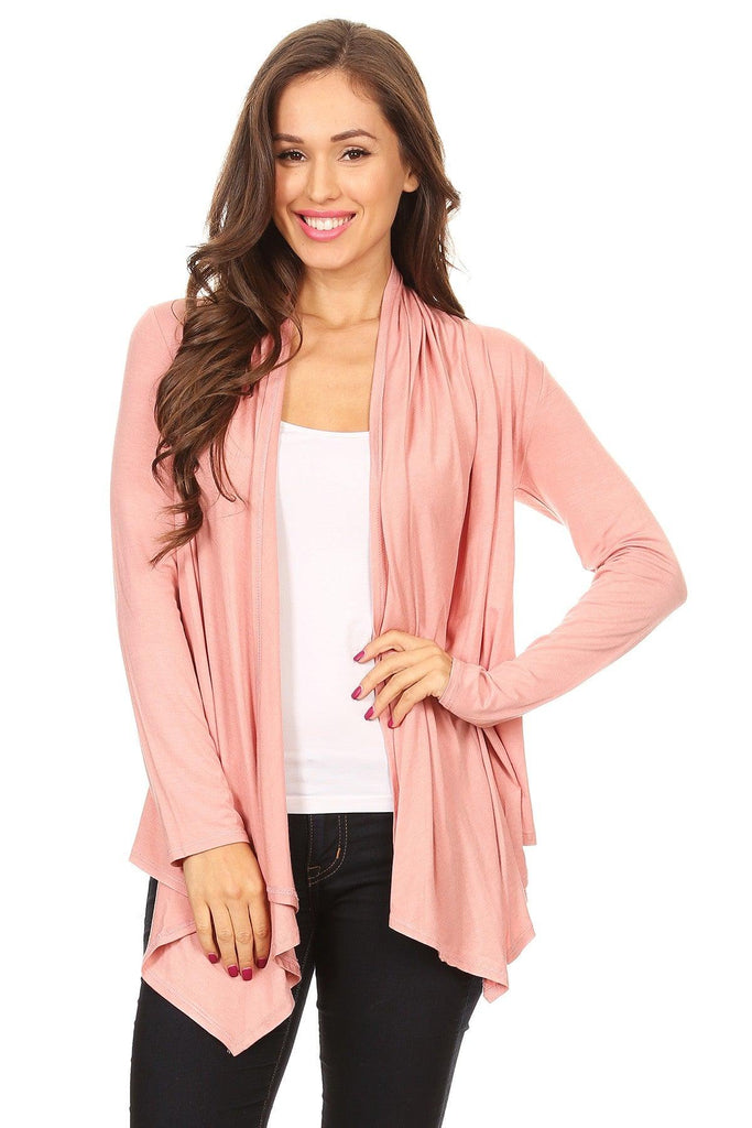 Women's Casual Solid Long Sleeve Drape Open Front Cardigan FashionJOA