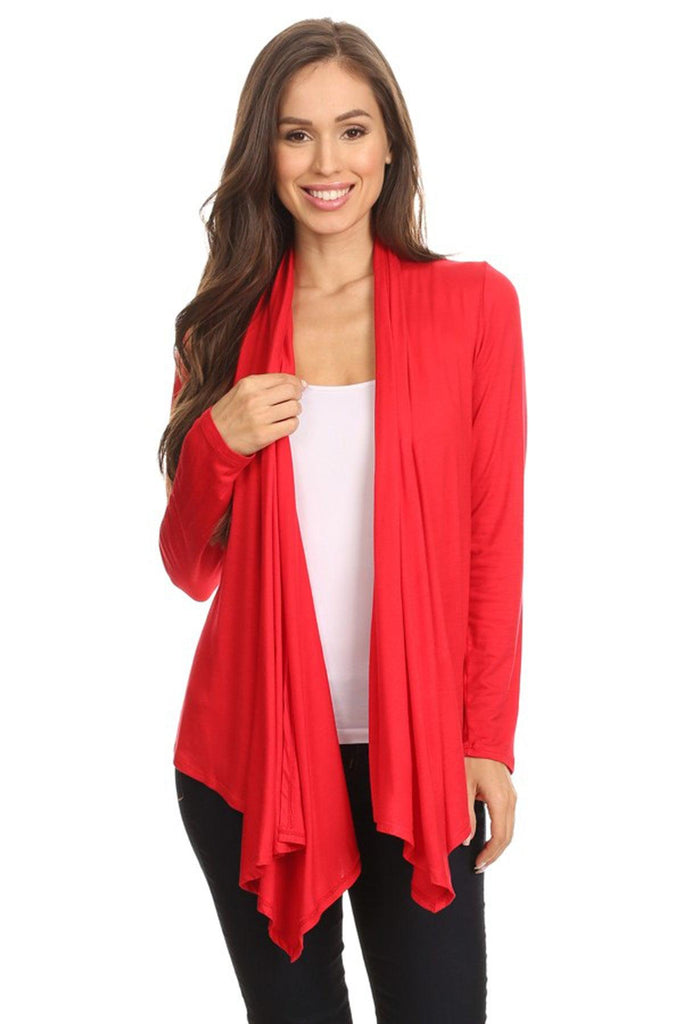 Women's Casual Solid Long Sleeve Drape Open Front Cardigan FashionJOA