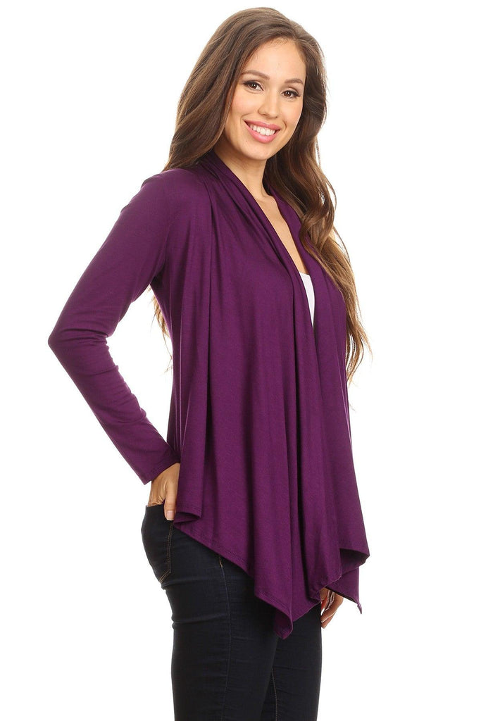 Women's Casual Solid Long Sleeve Drape Open Front Cardigan FashionJOA