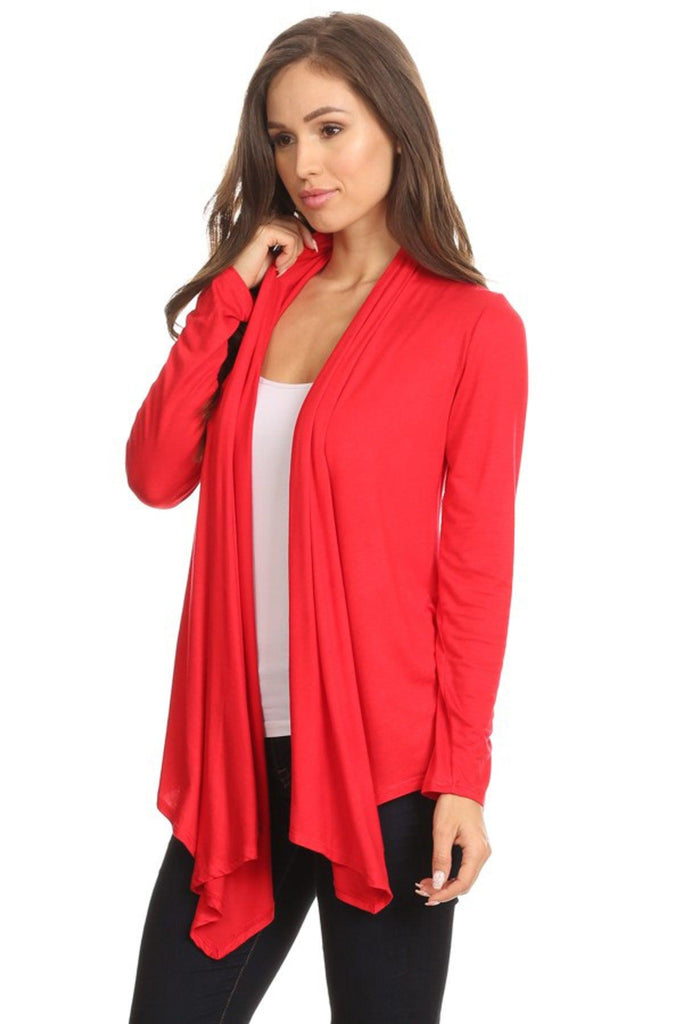 Women's Casual Solid Long Sleeve Drape Open Front Cardigan FashionJOA
