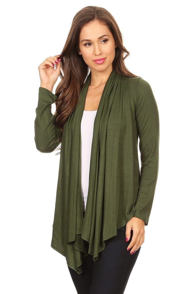 Women's Casual Solid Long Sleeve Drape Open Front Cardigan FashionJOA