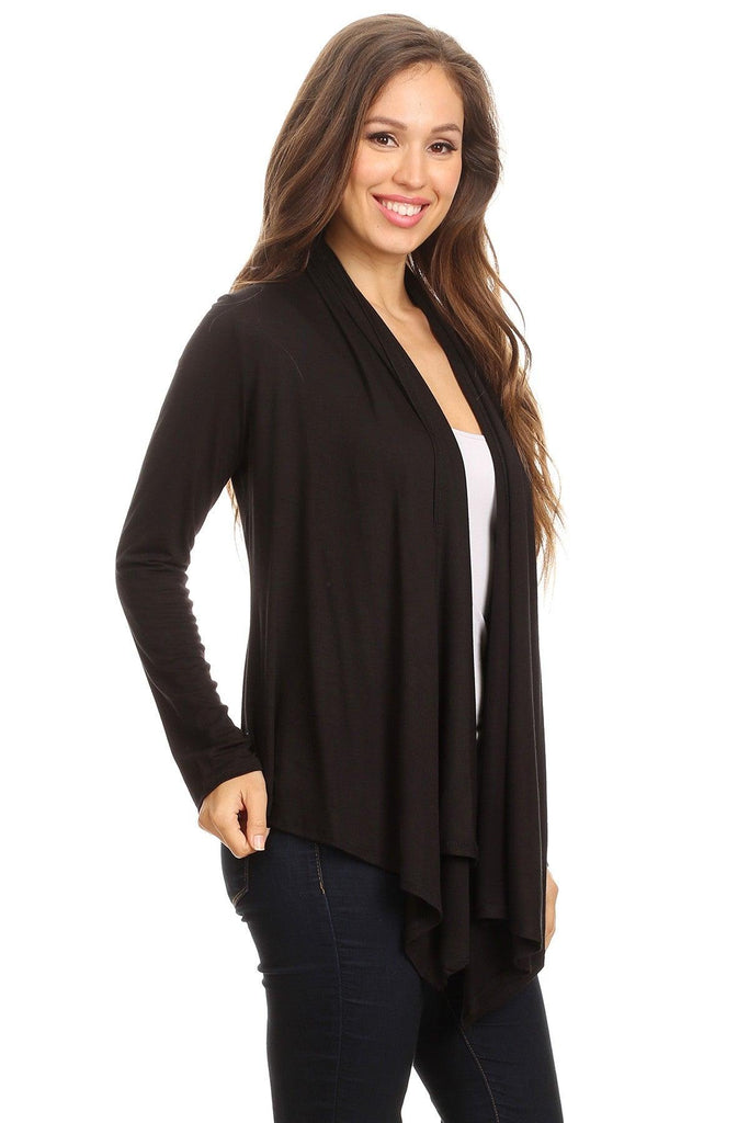 Women's Casual Solid Long Sleeve Drape Open Front Cardigan FashionJOA