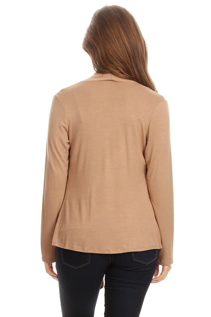 Women's Casual Solid Long Sleeve Drape Open Front Cardigan FashionJOA
