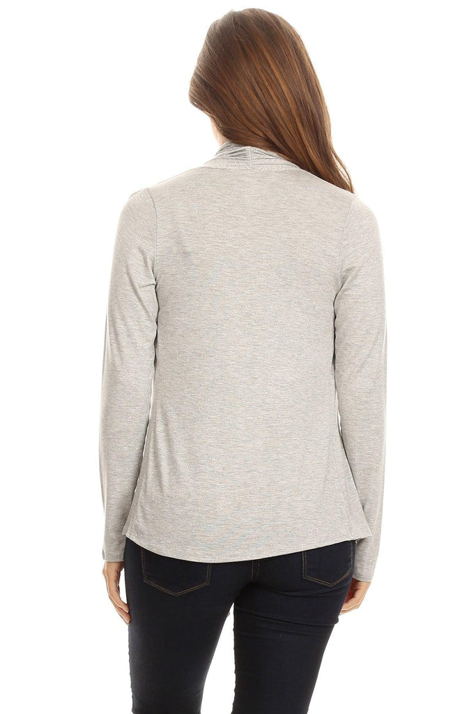 Women's Casual Solid Long Sleeve Drape Open Front Cardigan FashionJOA