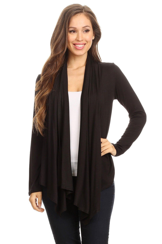 Women's Casual Solid Long Sleeve Drape Open Front Cardigan FashionJOA