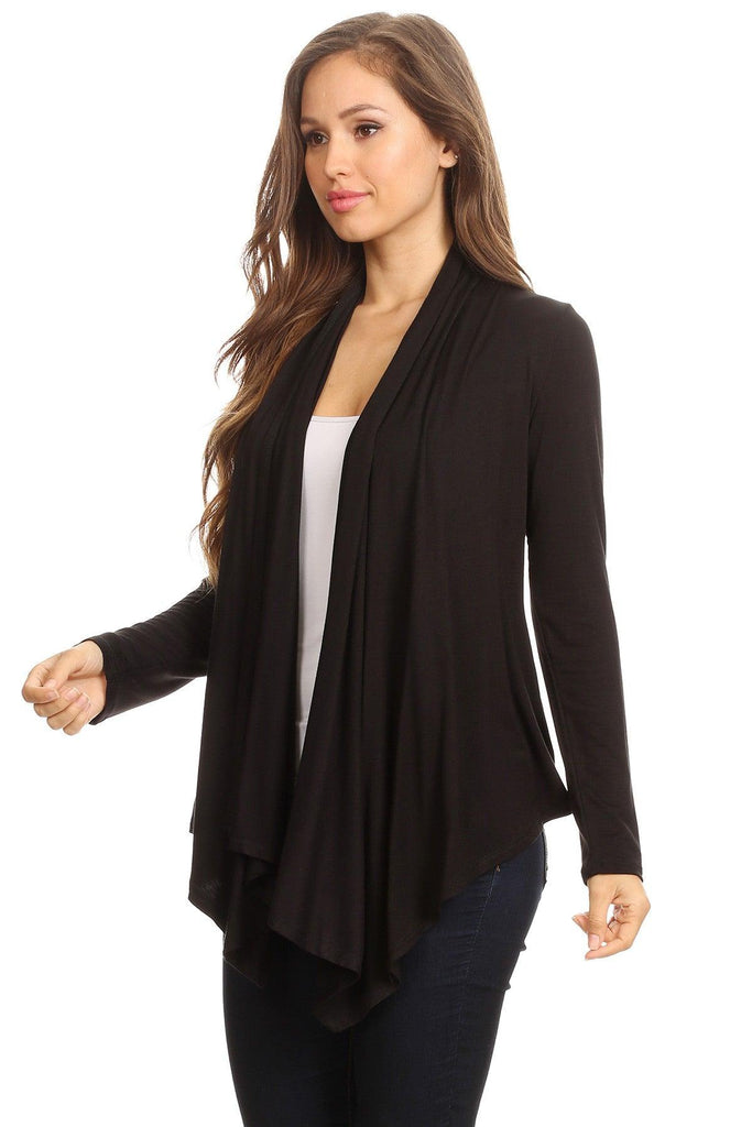 Women's Casual Solid Long Sleeve Drape Open Front Cardigan FashionJOA