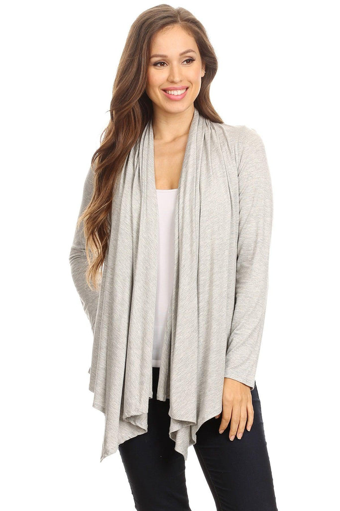 Women's Casual Solid Long Sleeve Drape Open Front Cardigan FashionJOA