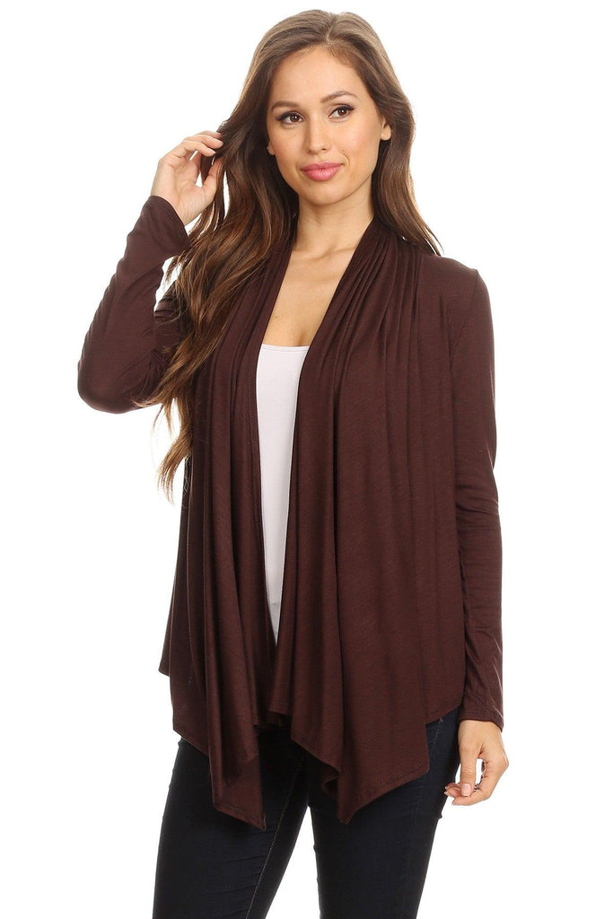 Women's Casual Solid Long Sleeve Drape Open Front Cardigan FashionJOA