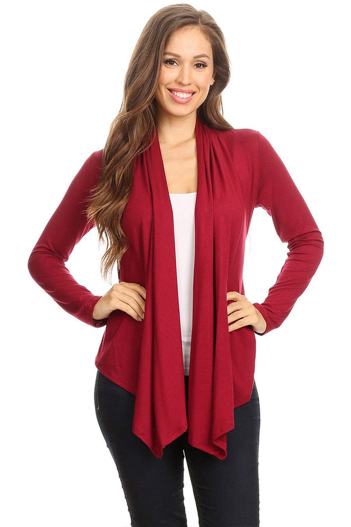 Women's Casual Solid Long Sleeve Drape Open Front Cardigan FashionJOA