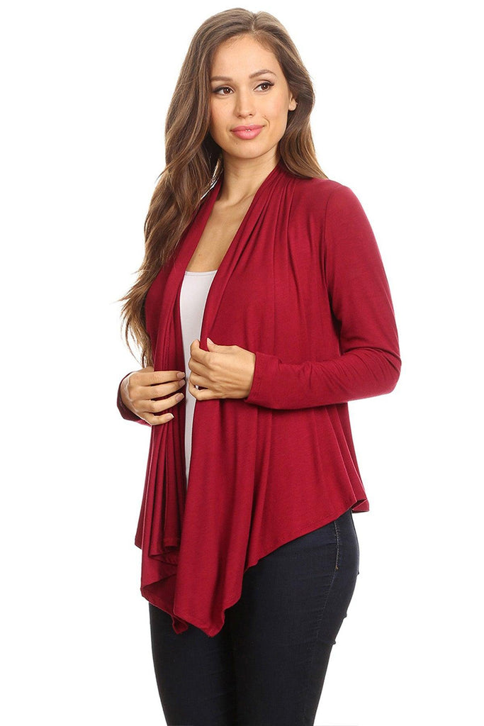 Women's Casual Solid Long Sleeve Drape Open Front Cardigan FashionJOA