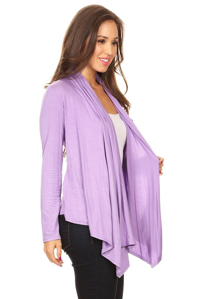 Women's Casual Solid Long Sleeve Drape Open Front Cardigan FashionJOA