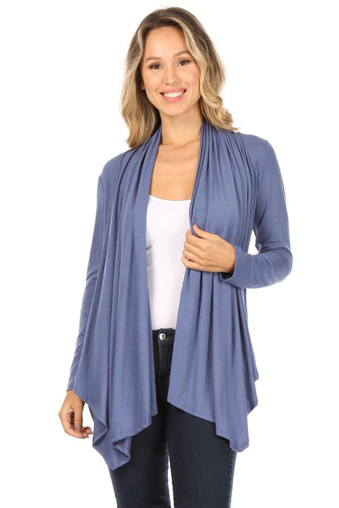 Women's Casual Solid Long Sleeve Drape Open Front Cardigan FashionJOA